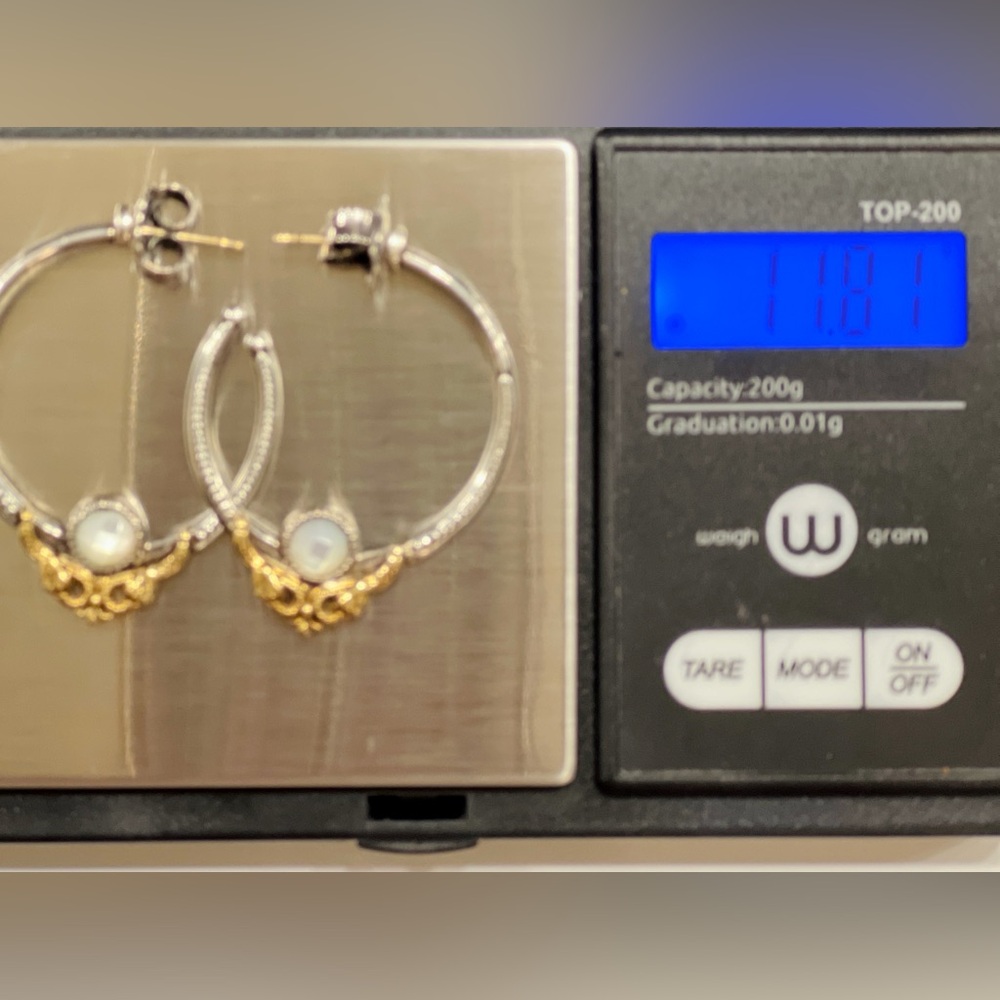 Konstantino Mother of Pearl Hoop Earrings, Sterling Silver & 18K Gold - Picture 11 of 11